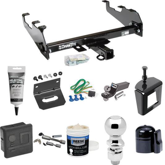 Fits 1985-1986 Chevrolet K10 Trailer Hitch Tow PKG w/ 4-Flat Wiring + Starter Kit Ball Mount w/ 2" Drop & 2" Ball + 2-5/16" Ball + Wiring Bracket + Dual Hitch & Coupler Locks + Hitch Cover + Wiring Tester + Ball Lube +Electric Grease + Ball Wrench +