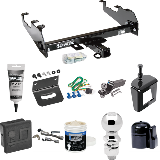 Fits 1963-1972 Chevrolet K20 Trailer Hitch Tow PKG w/ 4-Flat Wiring + Starter Kit Ball Mount w/ 2" Drop & 2" Ball + 2-5/16" Ball + Wiring Bracket + Dual Hitch & Coupler Locks + Hitch Cover + Wiring Tester + Ball Lube +Electric Grease + Ball Wrench +