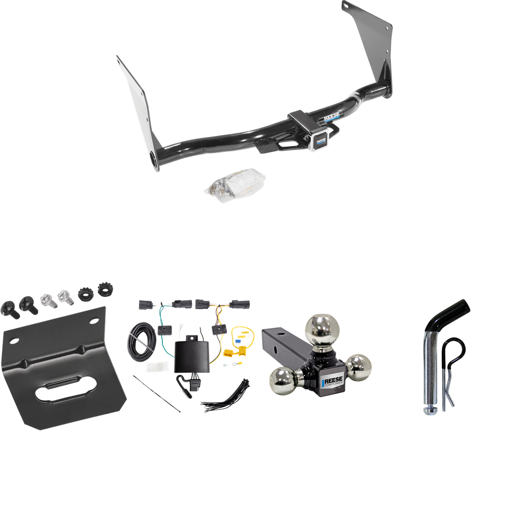 Fits 2019-2019 Ford Escape Trailer Hitch Tow PKG w/ 4-Flat Wiring Harness + Triple Ball Ball Mount 1-7/8" & 2" & 2-5/16" Trailer Balls + Pin/Clip + Wiring Bracket By Reese Towpower