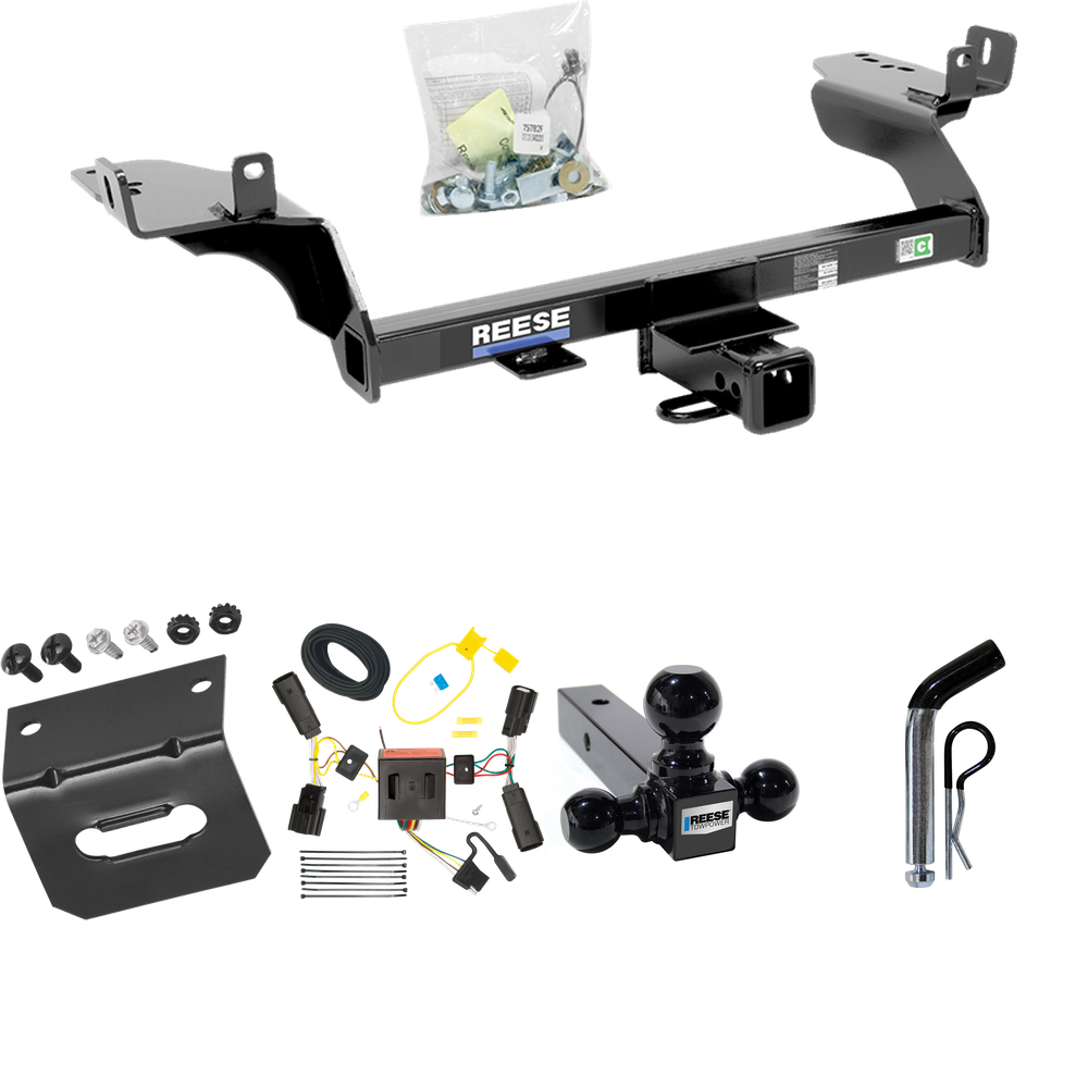 Fits 2013-2016 Ford Escape Trailer Hitch Tow PKG w/ 4-Flat Wiring Harness + Triple Ball Ball Mount 1-7/8" & 2" & 2-5/16" Trailer Balls + Pin/Clip + Wiring Bracket By Reese Towpower