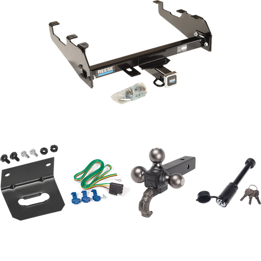 Fits 1985-1986 Chevrolet C30 Trailer Hitch Tow PKG w/ 4-Flat Wiring + Triple Ball Tactical Ball Mount 1-7/8" & 2" & 2-5/16" Balls w/ Tow Hook + Tactical Dogbone Lock + Wiring Bracket (For w/Deep Drop Bumper Models) By Reese Towpower