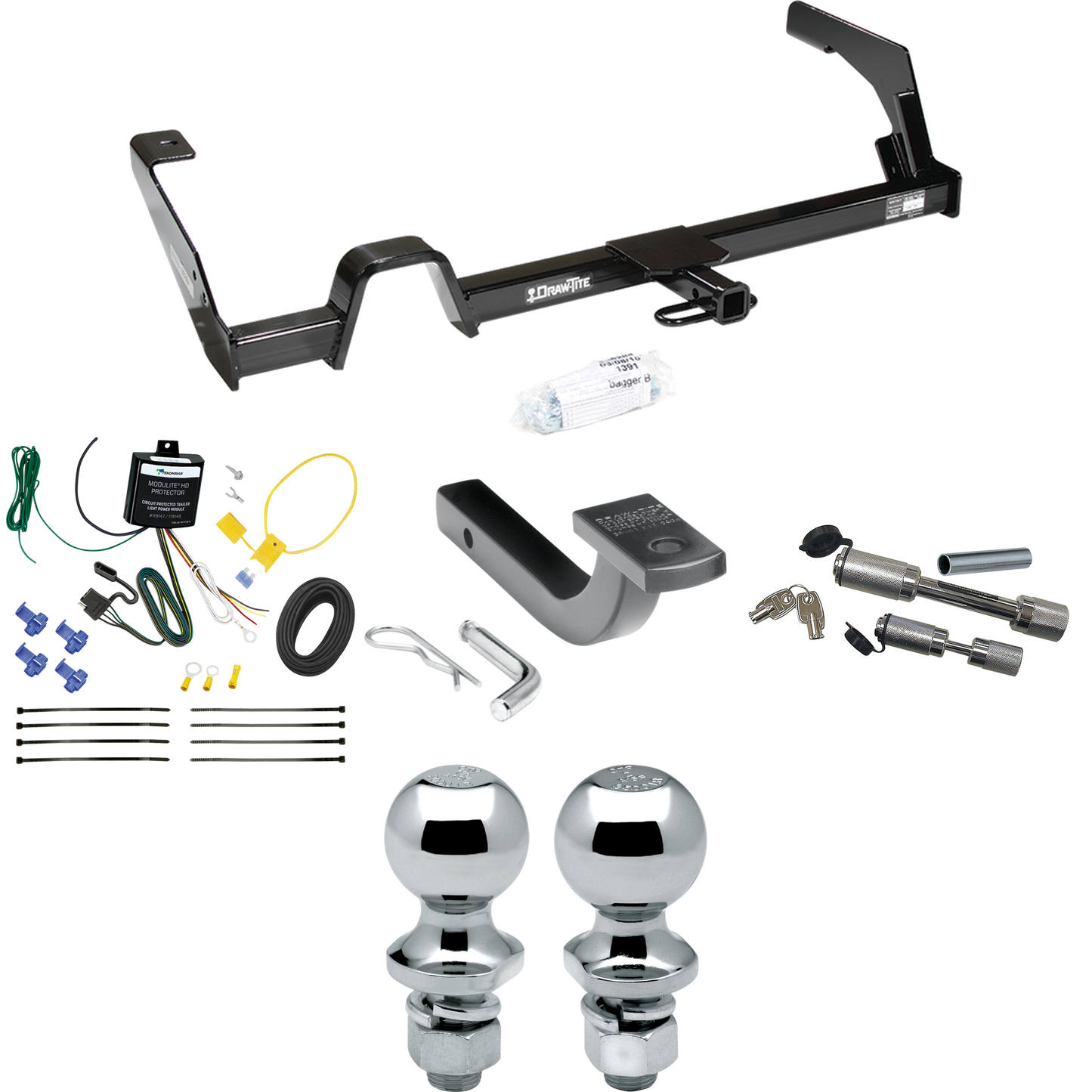 Fits 2000-2004 Subaru Legacy Trailer Hitch Tow PKG w/ 4-Flat Wiring Harness + Draw-Bar + 1-7/8" + 2" Ball + Dual Hitch & Coupler Locks (For Wagon, Except Outback Models) By Reese Towpower