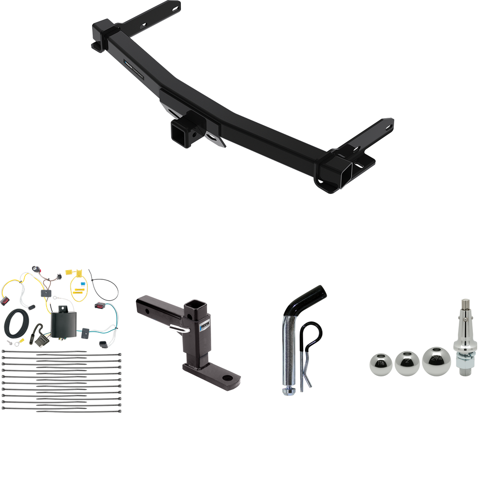 Fits 2022-2023 Jeep Grand Cherokee WK Trailer Hitch Tow PKG w/ 4-Flat Wiring + Adjustable Drop Rise Ball Mount + Pin/Clip + Inerchangeable 1-7/8" & 2" & 2-5/16" Balls By Reese Towpower