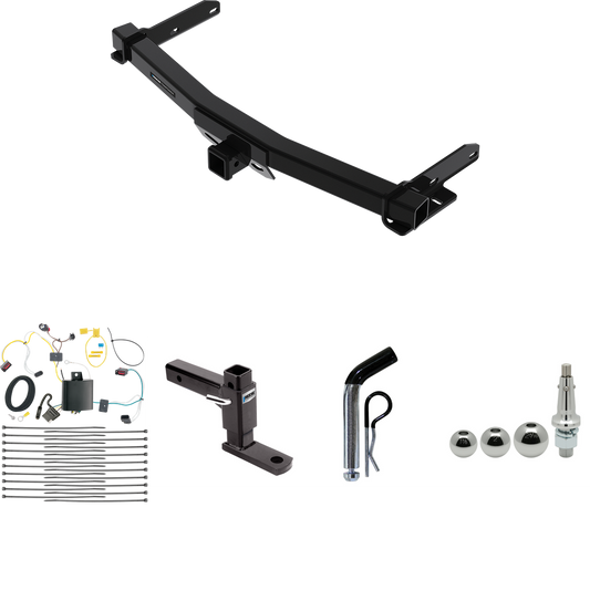 Fits 2022-2023 Jeep Grand Cherokee WK Trailer Hitch Tow PKG w/ 4-Flat Wiring + Adjustable Drop Rise Ball Mount + Pin/Clip + Inerchangeable 1-7/8" & 2" & 2-5/16" Balls By Reese Towpower