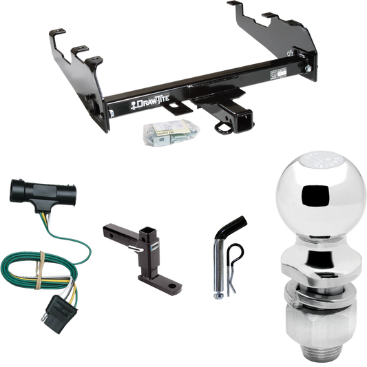 Fits 1973-1984 Chevrolet K30 Trailer Hitch Tow PKG w/ 4-Flat Wiring Harness + Adjustable Drop Rise Ball Mount + Pin/Clip + 2" Ball (For w/Deep Drop Bumper Models) By Draw-Tite