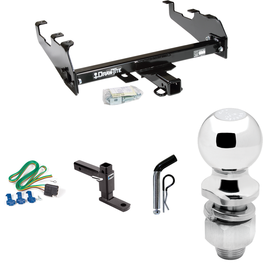 Fits 1967-1974 GMC C15 Trailer Hitch Tow PKG w/ 4-Flat Wiring Harness + Adjustable Drop Rise Ball Mount + Pin/Clip + 2" Ball (For w/Deep Drop Bumper Models) By Draw-Tite