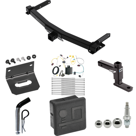 Fits 2014-2021 Jeep Grand Cherokee Trailer Hitch Tow PKG w/ 4-Flat Wiring + Adjustable Drop Rise Ball Mount + Pin/Clip + Inerchangeable 1-7/8" & 2" & 2-5/16" Balls + Wiring Bracket + Hitch Cover (For w/Removable OEM Fascia Panel Only Models) By Draw-