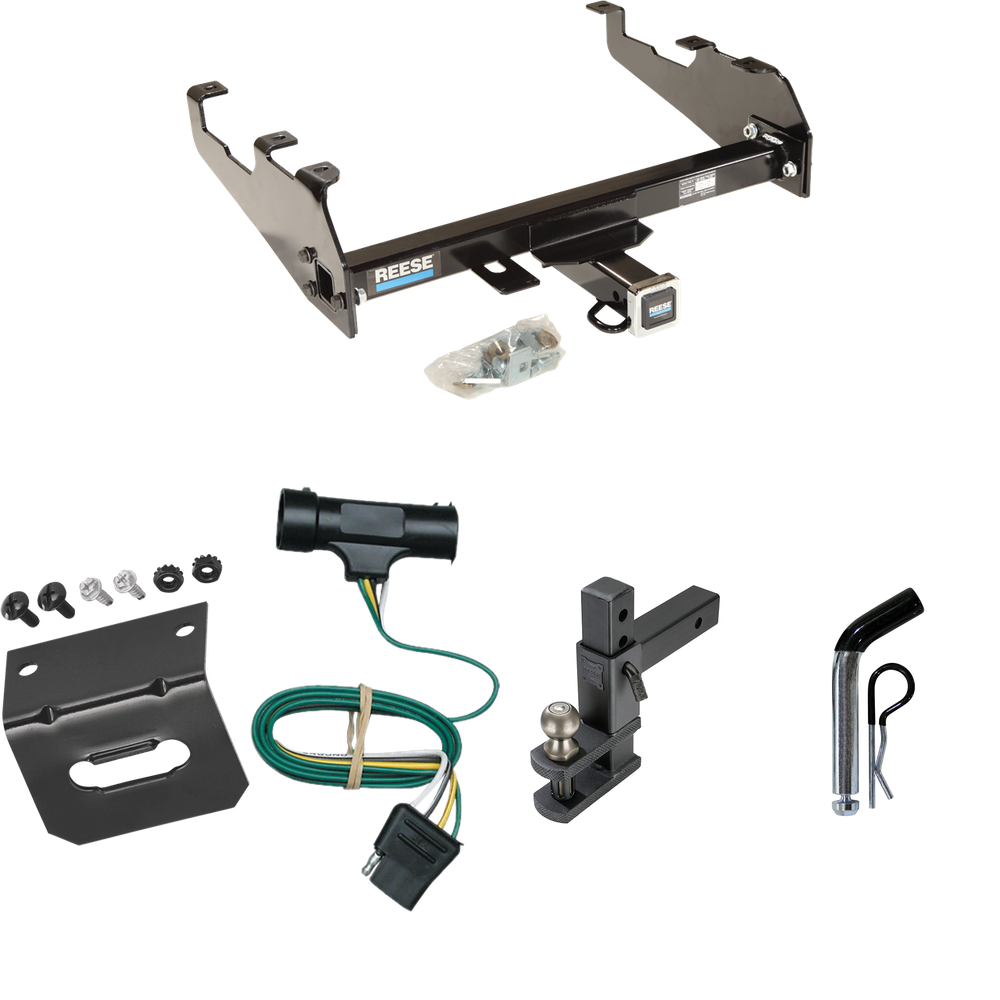 Fits 1979-1984 GMC C2500 Trailer Hitch Tow PKG w/ 4-Flat Wiring Harness + Adjustable Drop Rise Clevis Hitch Ball Mount w/ 2" Ball + Pin/Clip + Wiring Bracket (For w/Deep Drop Bumper Models) By Reese Towpower