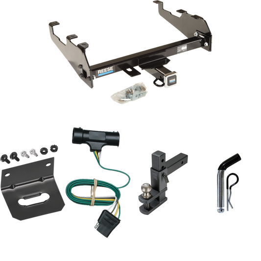 Fits 1979-1984 GMC C2500 Trailer Hitch Tow PKG w/ 4-Flat Wiring Harness + Adjustable Drop Rise Clevis Hitch Ball Mount w/ 2" Ball + Pin/Clip + Wiring Bracket (For w/Deep Drop Bumper Models) By Reese Towpower