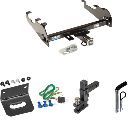 Fits 1980-1986 Ford F-350 Trailer Hitch Tow PKG w/ 4-Flat Wiring Harness + Adjustable Drop Rise Clevis Hitch Ball Mount w/ 2" Ball + Pin/Clip + Wiring Bracket (For w/Deep Drop Bumper, Except w/Custom Fascia Models) By Reese Towpower