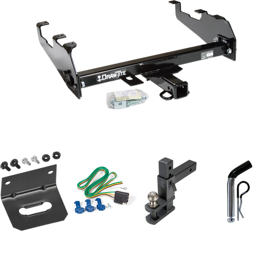 Fits 1978-1986 Ford Bronco Trailer Hitch Tow PKG w/ 4-Flat Wiring Harness + Adjustable Drop Rise Clevis Hitch Ball Mount w/ 2" Ball + Pin/Clip + Wiring Bracket (For w/Deep Drop Bumper Models) By Draw-Tite