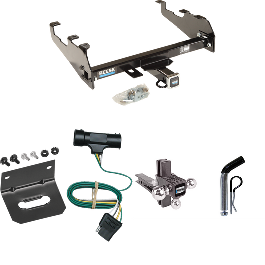 Fits 1979-1984 GMC K2500 Trailer Hitch Tow PKG w/ 4-Flat Wiring Harness + Adjustable Drop Rise Triple Ball Ball Mount 1-7/8" & 2" & 2-5/16" Trailer Balls + Pin/Clip + Wiring Bracket (For w/Deep Drop Bumper Models) By Reese Towpower