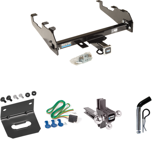 Fits 1967-1974 GMC K15 Trailer Hitch Tow PKG w/ 4-Flat Wiring Harness + Adjustable Drop Rise Triple Ball Ball Mount 1-7/8" & 2" & 2-5/16" Trailer Balls + Pin/Clip + Wiring Bracket (For w/Deep Drop Bumper Models) By Reese Towpower