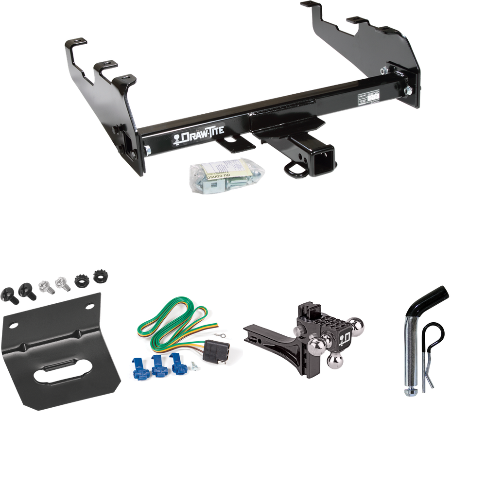 Fits 1994-1994 Dodge Ram 1500 Trailer Hitch Tow PKG w/ 4-Flat Wiring Harness + Adjustable Drop Rise Triple Ball Ball Mount 1-7/8" & 2" & 2-5/16" Trailer Balls + Pin/Clip + Wiring Bracket (For w/Deep Drop Bumper Models) By Draw-Tite