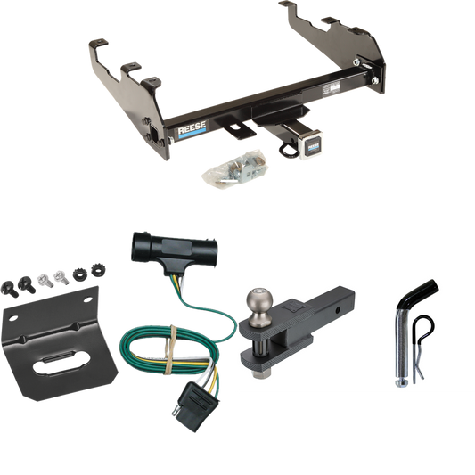 Fits 1973-1984 Chevrolet C30 Trailer Hitch Tow PKG w/ 4-Flat Wiring Harness + Clevis Hitch Ball Mount w/ 2" Ball + Pin/Clip + Wiring Bracket (For w/Deep Drop Bumper Models) By Reese Towpower