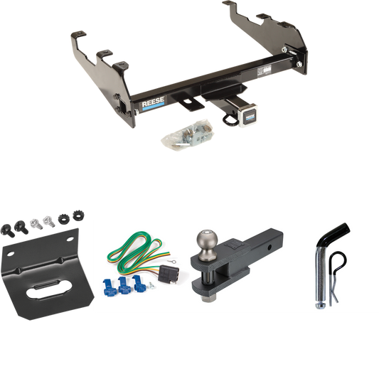 Fits 1980-1983 Ford F-100 Trailer Hitch Tow PKG w/ 4-Flat Wiring Harness + Clevis Hitch Ball Mount w/ 2" Ball + Pin/Clip + Wiring Bracket (For w/Deep Drop Bumper, Except w/Custom Fascia Models) By Reese Towpower