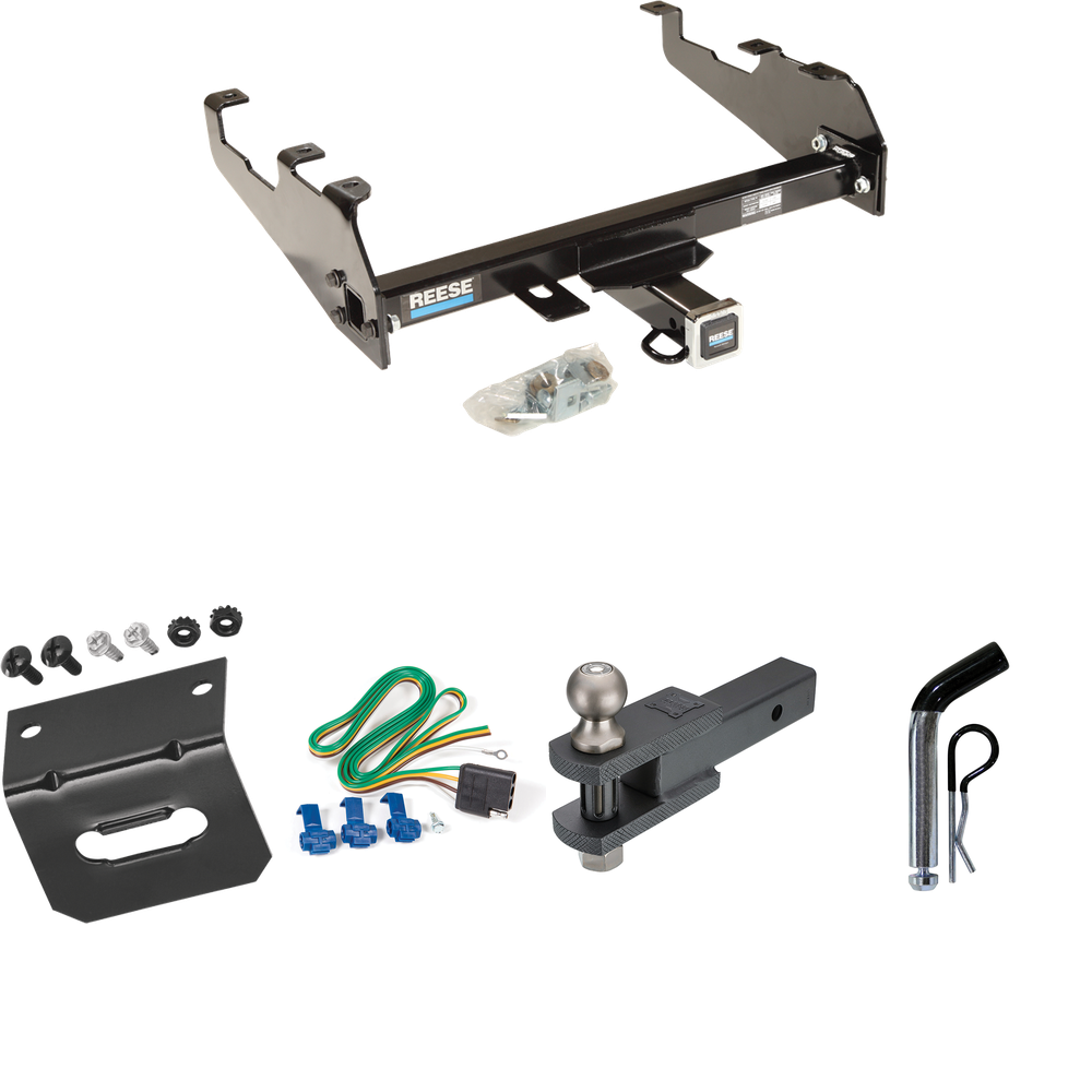 Fits 1963-1965 GMC 1500 Series Trailer Hitch Tow PKG w/ 4-Flat Wiring Harness + Clevis Hitch Ball Mount w/ 2" Ball + Pin/Clip + Wiring Bracket (For w/Deep Drop Bumper Models) By Reese Towpower