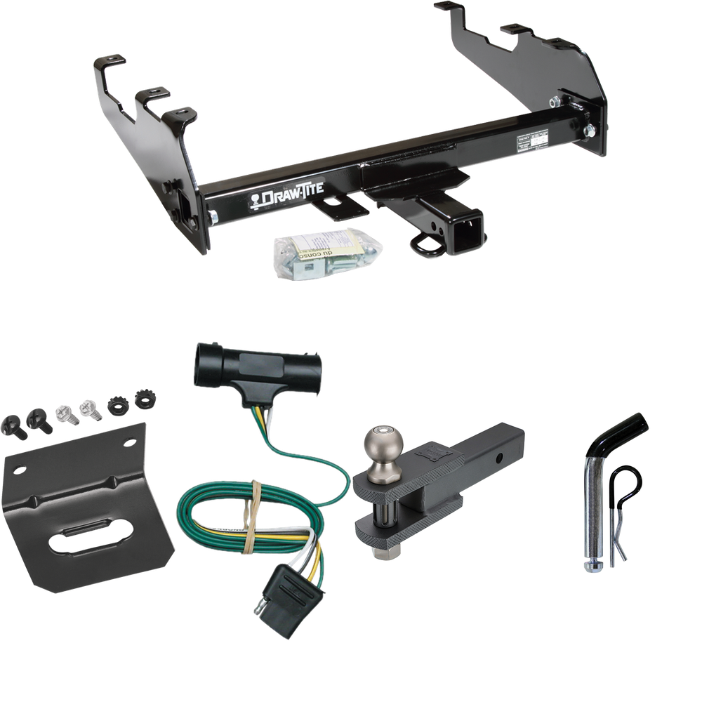 Se adapta al paquete de enganche de remolque GMC K35 1967-1978 con arnés de cableado plano de 4 + soporte de bola de enganche de horquilla con bola de 2" + pasador/clip + soporte de cableado (para modelos con parachoques de caída profunda) de Draw-Tite