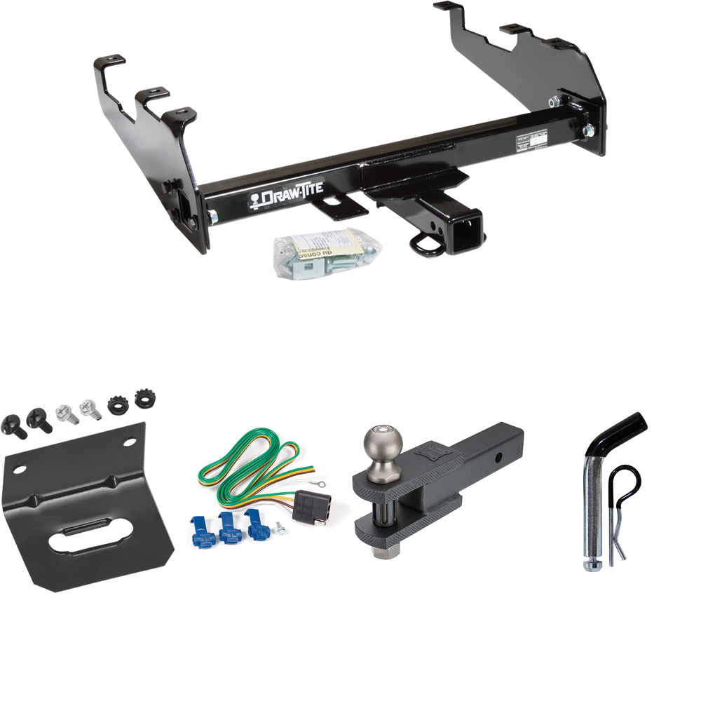 Fits 1985-1986 GMC C1500 Trailer Hitch Tow PKG w/ 4-Flat Wiring Harness + Clevis Hitch Ball Mount w/ 2" Ball + Pin/Clip + Wiring Bracket (For w/Deep Drop Bumper Models) By Draw-Tite