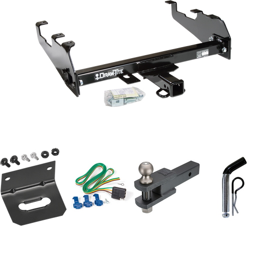 Fits 1985-1986 GMC C1500 Trailer Hitch Tow PKG w/ 4-Flat Wiring Harness + Clevis Hitch Ball Mount w/ 2" Ball + Pin/Clip + Wiring Bracket (For w/Deep Drop Bumper Models) By Draw-Tite