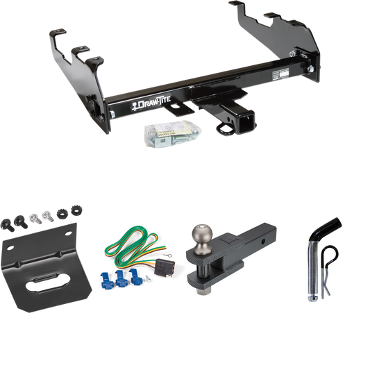 Fits 1963-1979 Ford F-100 Trailer Hitch Tow PKG w/ 4-Flat Wiring Harness + Clevis Hitch Ball Mount w/ 2" Ball + Pin/Clip + Wiring Bracket (For w/Deep Drop Bumper Models) By Draw-Tite