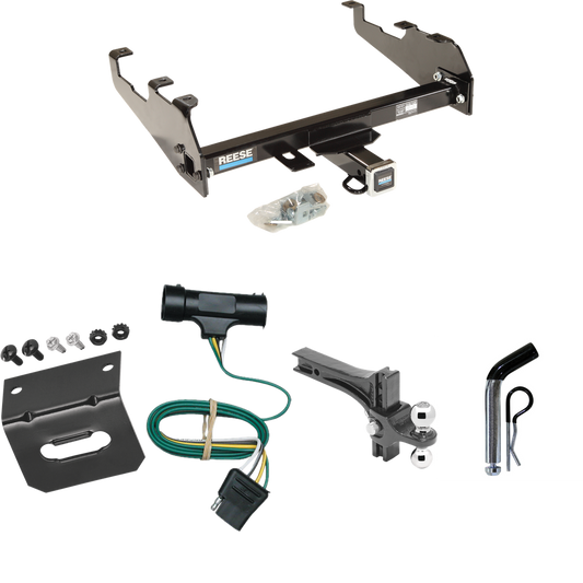 Fits 1979-1984 GMC C1500 Trailer Hitch Tow PKG w/ 4-Flat Wiring Harness + Dual Adjustable Drop Rise Ball Ball Mount 2" & 2-5/16" Trailer Balls + Pin/Clip + Wiring Bracket (For w/Deep Drop Bumper Models) By Reese Towpower