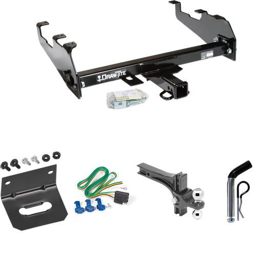 Fits 1963-1986 Chevrolet K20 Trailer Hitch Tow PKG w/ 4-Flat Wiring Harness + Dual Adjustable Drop Rise Ball Ball Mount 2" & 2-5/16" Trailer Balls + Pin/Clip + Wiring Bracket (For w/Deep Drop Bumper Models) By Draw-Tite