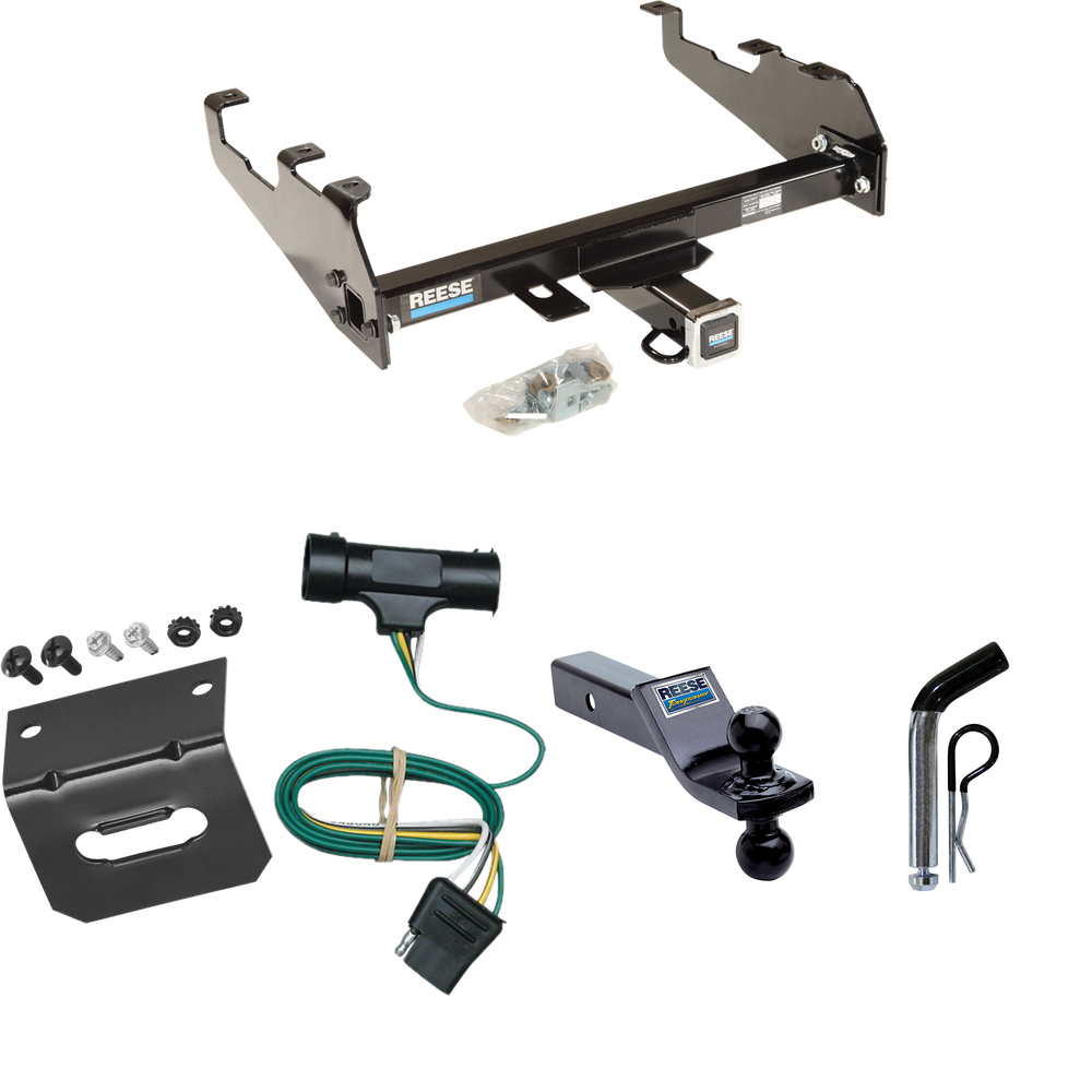 Fits 1979-1984 GMC K3500 Trailer Hitch Tow PKG w/ 4-Flat Wiring Harness + Dual Ball Ball Mount 1-7/8" & 2" Trailer Balls + Pin/Clip + Wiring Bracket (For w/Deep Drop Bumper Models) By Reese Towpower