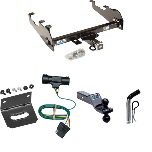 Fits 1979-1984 GMC K3500 Trailer Hitch Tow PKG w/ 4-Flat Wiring Harness + Dual Ball Ball Mount 1-7/8" & 2" Trailer Balls + Pin/Clip + Wiring Bracket (For w/Deep Drop Bumper Models) By Reese Towpower