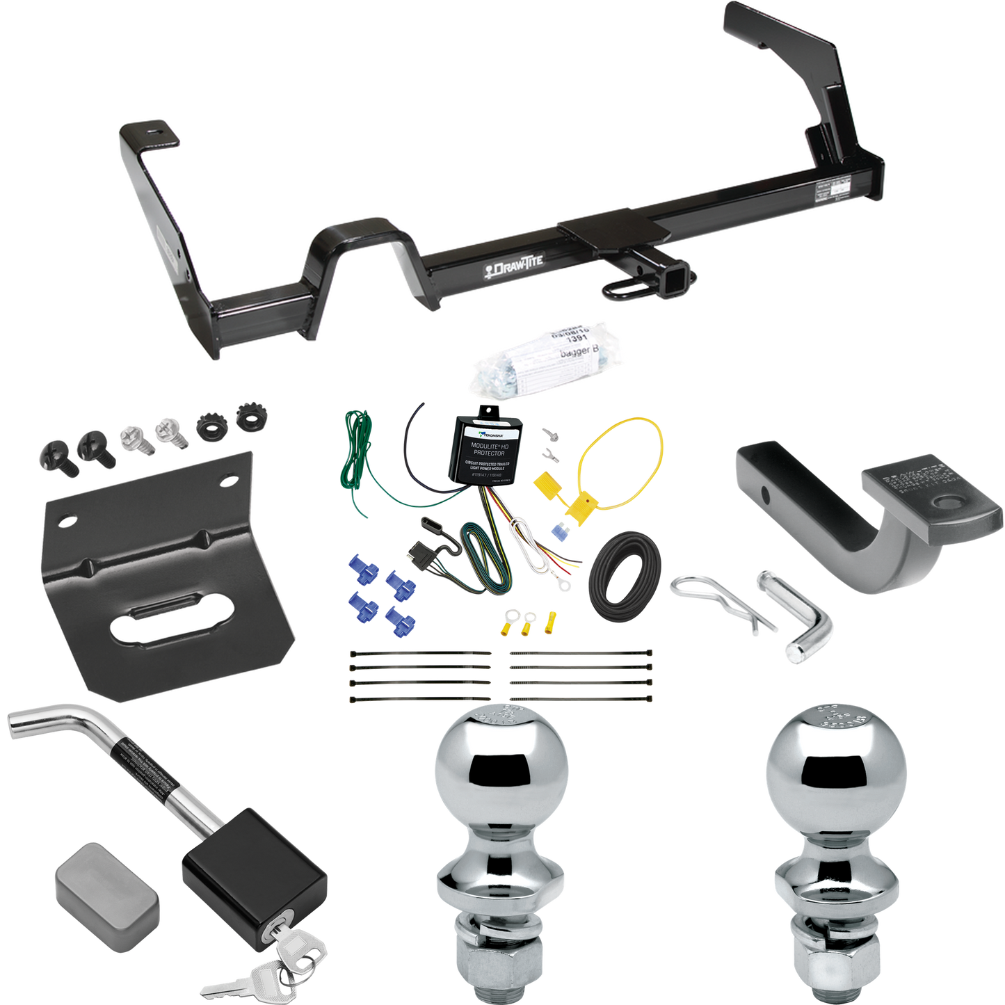 Fits 2000-2004 Subaru Legacy Trailer Hitch Tow PKG w/ 4-Flat Wiring Harness + Draw-Bar + 1-7/8" + 2" Ball + Wiring Bracket + Hitch Lock (For Sedan, Except Outback Models) By Draw-Tite