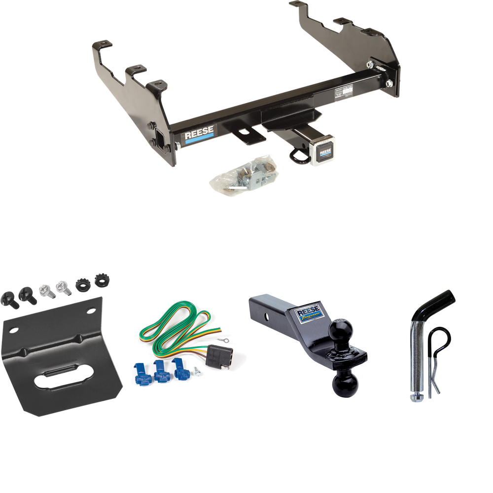 Fits 1969-1970 International 1000D Trailer Hitch Tow PKG w/ 4-Flat Wiring Harness + Dual Ball Ball Mount 1-7/8" & 2" Trailer Balls + Pin/Clip + Wiring Bracket (For w/Deep Drop Bumper Models) By Reese Towpower