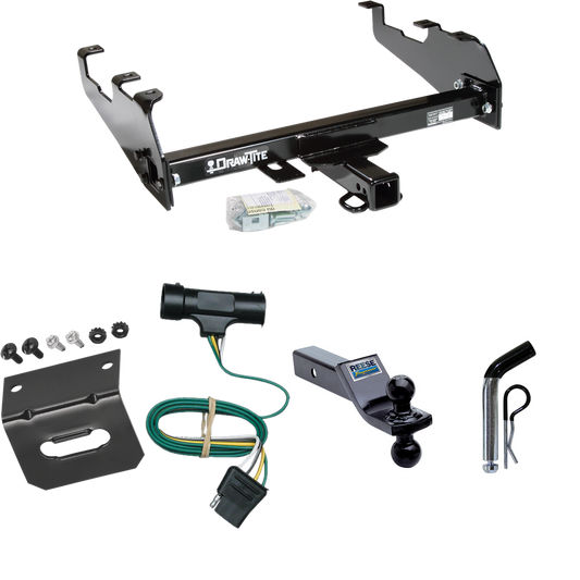 Fits 1979-1984 GMC C1500 Trailer Hitch Tow PKG w/ 4-Flat Wiring Harness + Dual Ball Ball Mount 1-7/8" & 2" Trailer Balls + Pin/Clip + Wiring Bracket (For w/Deep Drop Bumper Models) By Draw-Tite