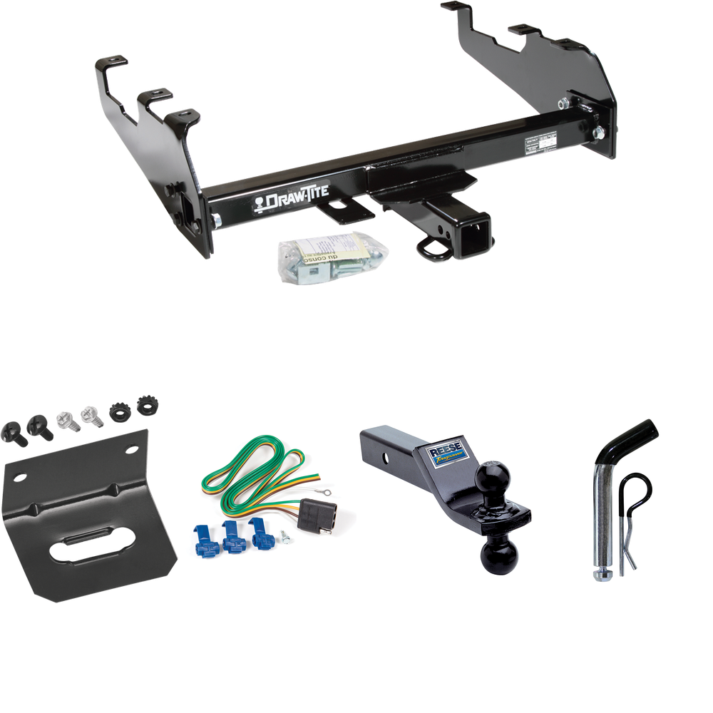 Fits 1963-1972 Chevrolet K20 Trailer Hitch Tow PKG w/ 4-Flat Wiring Harness + Dual Ball Ball Mount 1-7/8" & 2" Trailer Balls + Pin/Clip + Wiring Bracket (For w/Deep Drop Bumper Models) By Draw-Tite