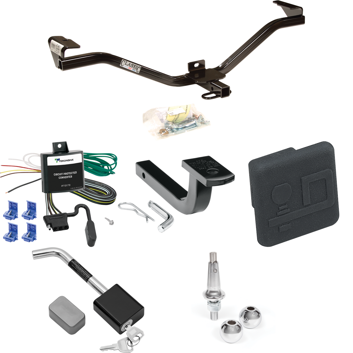 Fits 2010-2011 Suzuki SX4 Trailer Hitch Tow PKG w/ 4-Flat Wiring Harness + Draw-Bar + Interchangeable 1-7/8" & 2" Balls + Hitch Cover + Hitch Lock (For Crossover Models) By Draw-Tite