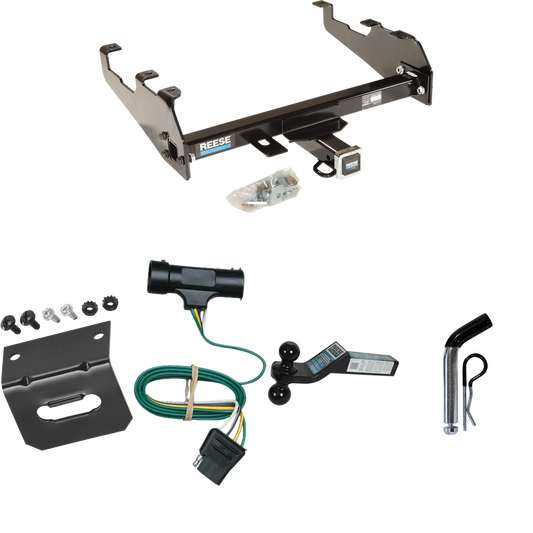 Fits 1973-1984 Chevrolet K10 Trailer Hitch Tow PKG w/ 4-Flat Wiring Harness + Dual Ball Ball Mount 2" & 2-5/16" Trailer Balls + Pin/Clip +  Wiring Bracket (For w/Deep Drop Bumper Models) By Reese Towpower