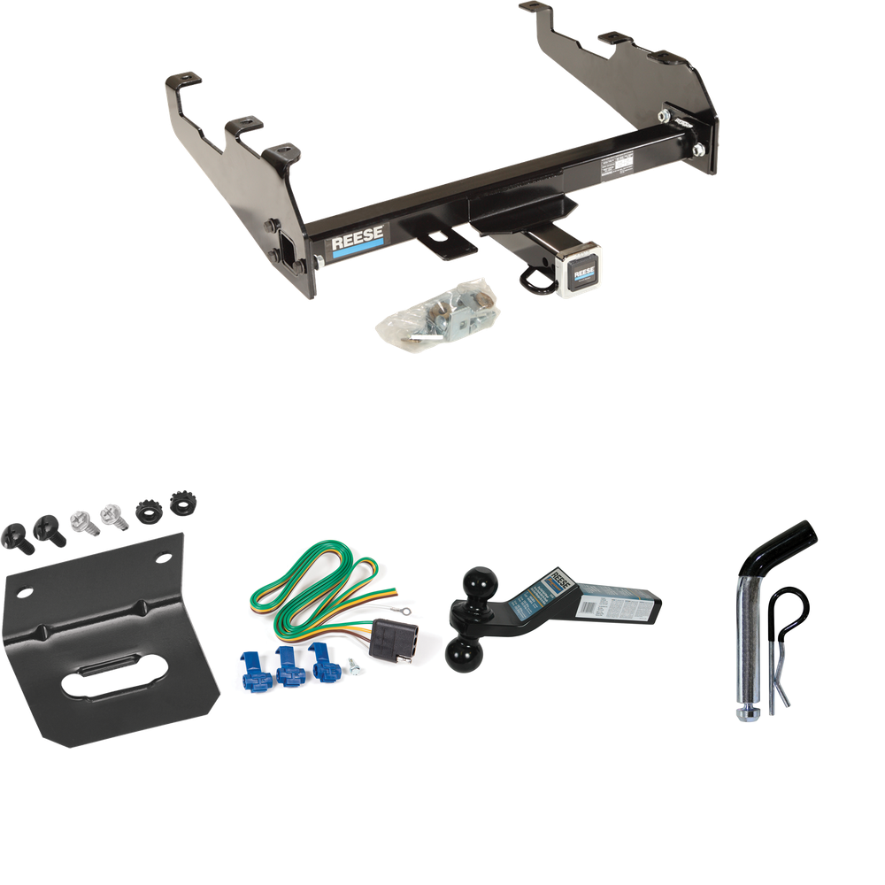 Fits 1985-1986 GMC C3500 Trailer Hitch Tow PKG w/ 4-Flat Wiring Harness + Dual Ball Ball Mount 2" & 2-5/16" Trailer Balls + Pin/Clip +  Wiring Bracket (For w/Deep Drop Bumper Models) By Reese Towpower