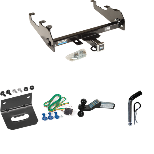 Fits 1985-1986 GMC C3500 Trailer Hitch Tow PKG w/ 4-Flat Wiring Harness + Dual Ball Ball Mount 2" & 2-5/16" Trailer Balls + Pin/Clip +  Wiring Bracket (For w/Deep Drop Bumper Models) By Reese Towpower