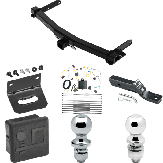 Fits 2014-2021 Jeep Grand Cherokee Trailer Hitch Tow PKG w/ 4-Flat Wiring + Ball Mount w/ 2" Drop & 2" Ball + 1-7/8" Ball + Wiring Bracket + Hitch Cover (For w/Removable OEM Fascia Panel Only Models) By Draw-Tite