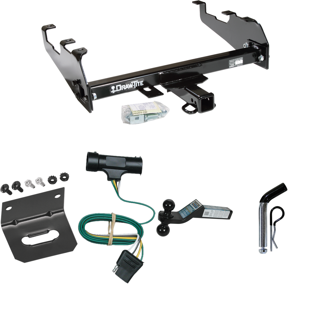 Fits 1975-1978 GMC C15 Trailer Hitch Tow PKG w/ 4-Flat Wiring Harness + Dual Ball Ball Mount 2" & 2-5/16" Trailer Balls + Pin/Clip +  Wiring Bracket (For w/Deep Drop Bumper Models) By Draw-Tite