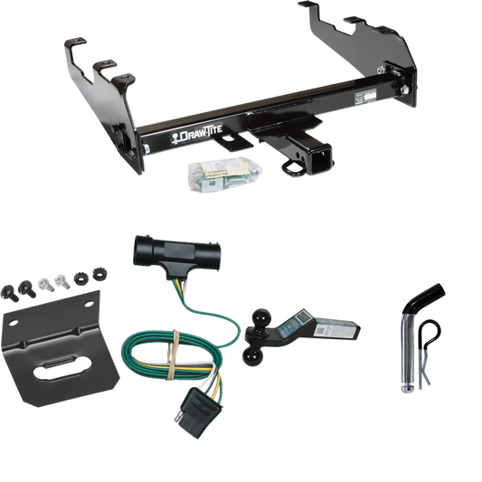 Fits 1975-1978 GMC C15 Trailer Hitch Tow PKG w/ 4-Flat Wiring Harness + Dual Ball Ball Mount 2" & 2-5/16" Trailer Balls + Pin/Clip +  Wiring Bracket (For w/Deep Drop Bumper Models) By Draw-Tite