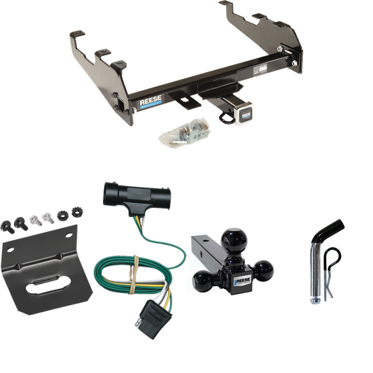 Fits 1975-1978 GMC K15 Trailer Hitch Tow PKG w/ 4-Flat Wiring Harness + Triple Ball Ball Mount 1-7/8" & 2" & 2-5/16" Trailer Balls + Pin/Clip + Wiring Bracket (For w/Deep Drop Bumper Models) By Reese Towpower