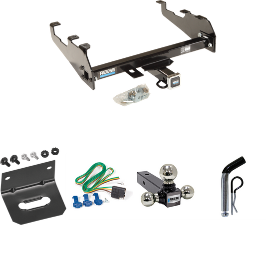 Fits 1963-1979 Ford F-100 Trailer Hitch Tow PKG w/ 4-Flat Wiring Harness + Triple Ball Ball Mount 1-7/8" & 2" & 2-5/16" Trailer Balls + Pin/Clip + Wiring Bracket (For w/Deep Drop Bumper Models) By Reese Towpower