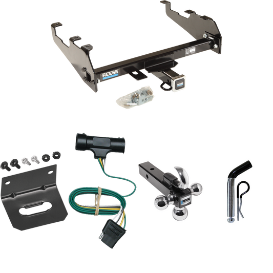 Fits 1979-1984 GMC K2500 Trailer Hitch Tow PKG w/ 4-Flat Wiring Harness + Triple Ball Ball Mount 1-7/8" & 2" & 2-5/16" Trailer Balls w/ Tow Hook + Pin/Clip + Wiring Bracket (For w/Deep Drop Bumper Models) By Reese Towpower