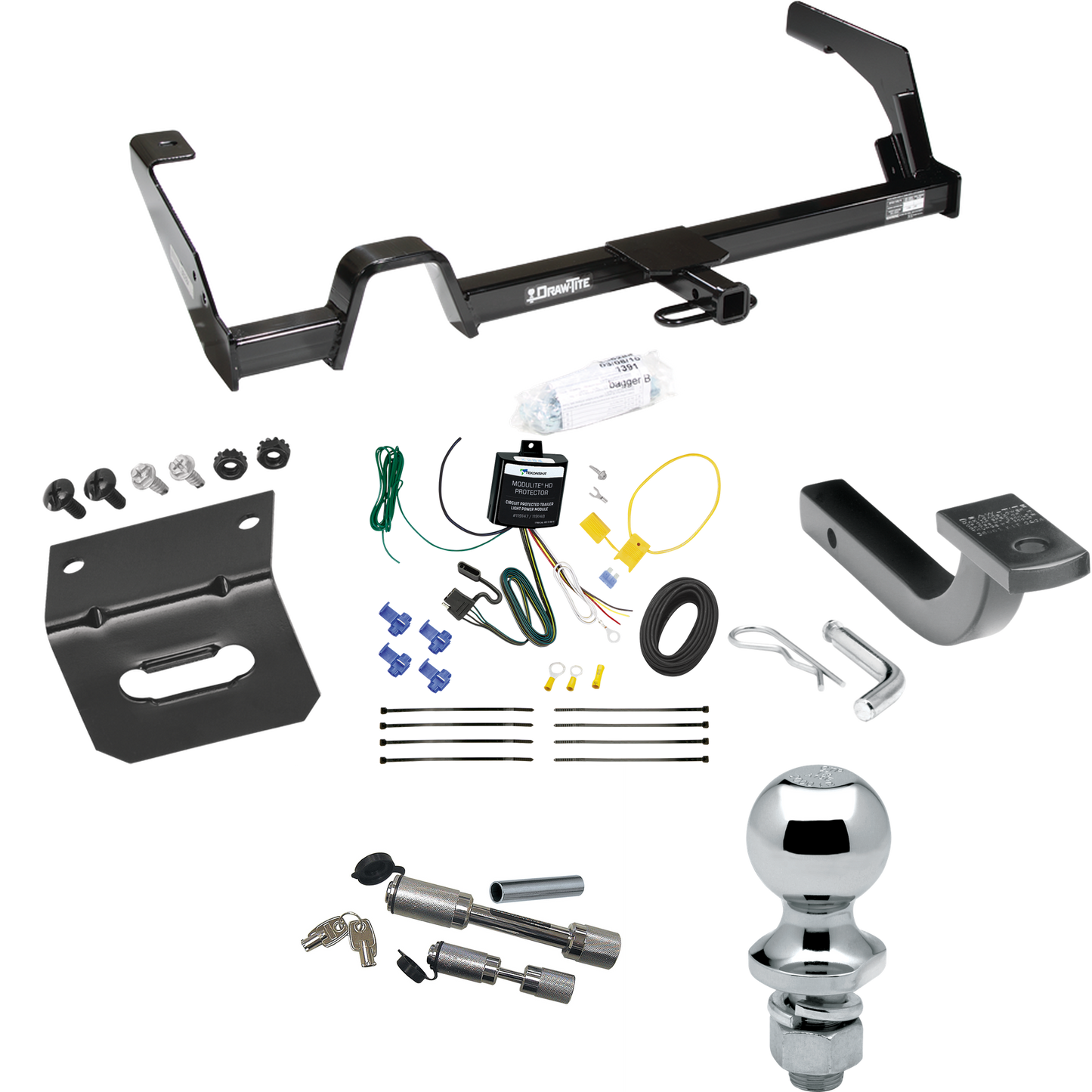 Fits 2000-2004 Subaru Legacy Trailer Hitch Tow PKG w/ 4-Flat Wiring Harness + Draw-Bar + 1-7/8" Ball + Wiring Bracket + Dual Hitch & Coupler Locks (For Wagon, Except Outback Models) By Draw-Tite