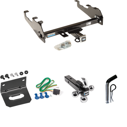 Fits 1967-1974 GMC K15 Trailer Hitch Tow PKG w/ 4-Flat Wiring Harness + Triple Ball Ball Mount 1-7/8" & 2" & 2-5/16" Trailer Balls w/ Tow Hook + Pin/Clip + Wiring Bracket (For w/Deep Drop Bumper Models) By Reese Towpower