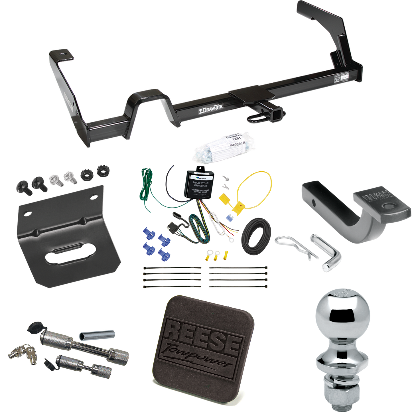 Fits 2000-2004 Subaru Legacy Trailer Hitch Tow PKG w/ 4-Flat Wiring Harness + Draw-Bar + 1-7/8" Ball + Wiring Bracket + Hitch Cover + Dual Hitch & Coupler Locks (For Sedan, Except Outback Models) By Reese Towpower