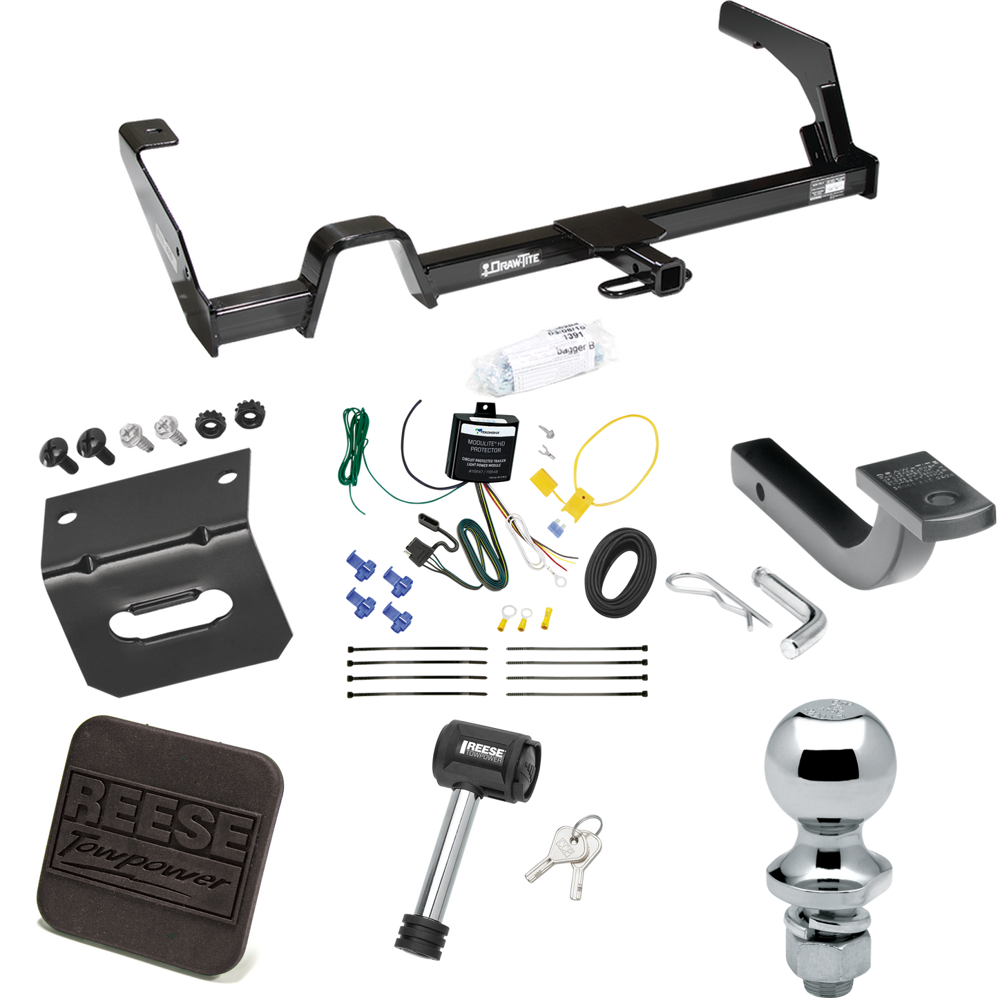 Fits 2000-2004 Subaru Legacy Trailer Hitch Tow PKG w/ 4-Flat Wiring Harness + Draw-Bar + 1-7/8" Ball + Wiring Bracket + Hitch Cover + Hitch Lock (For Wagon, Except Outback Models) By Reese Towpower