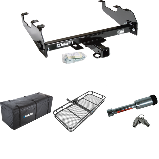 Fits 1967-1978 GMC C15 Trailer Hitch Tow PKG w/ 60" x 24" Cargo Carrier + Cargo Bag + Hitch Lock (For w/Deep Drop Bumper Models) By Draw-Tite