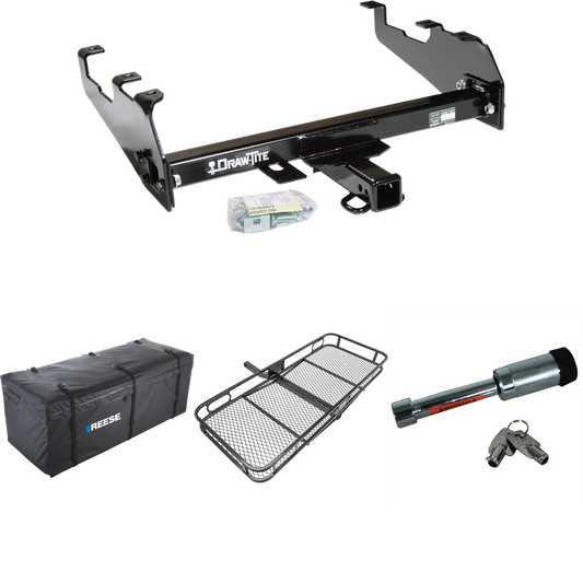 Fits 1967-1978 GMC K25 Trailer Hitch Tow PKG w/ 60" x 24" Cargo Carrier + Cargo Bag + Hitch Lock (For w/Deep Drop Bumper Models) By Draw-Tite