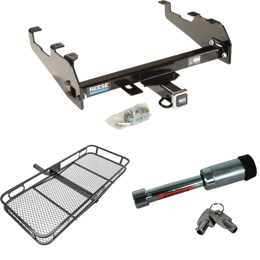 Fits 1988-1991 GMC C2500 Trailer Hitch Tow PKG w/ 60" x 24" Cargo Carrier + Hitch Lock (For Crew Cab, w/Deep Drop Bumper Models) By Reese Towpower